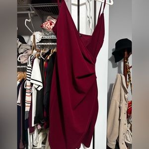 Maroon asymmetrical detail dress